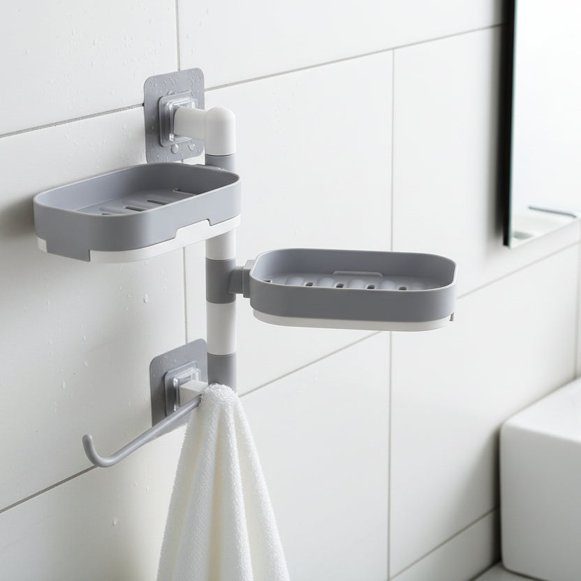Suport Organizator Baie cu 2 Rafturi Rotative și Suport Prosoape
