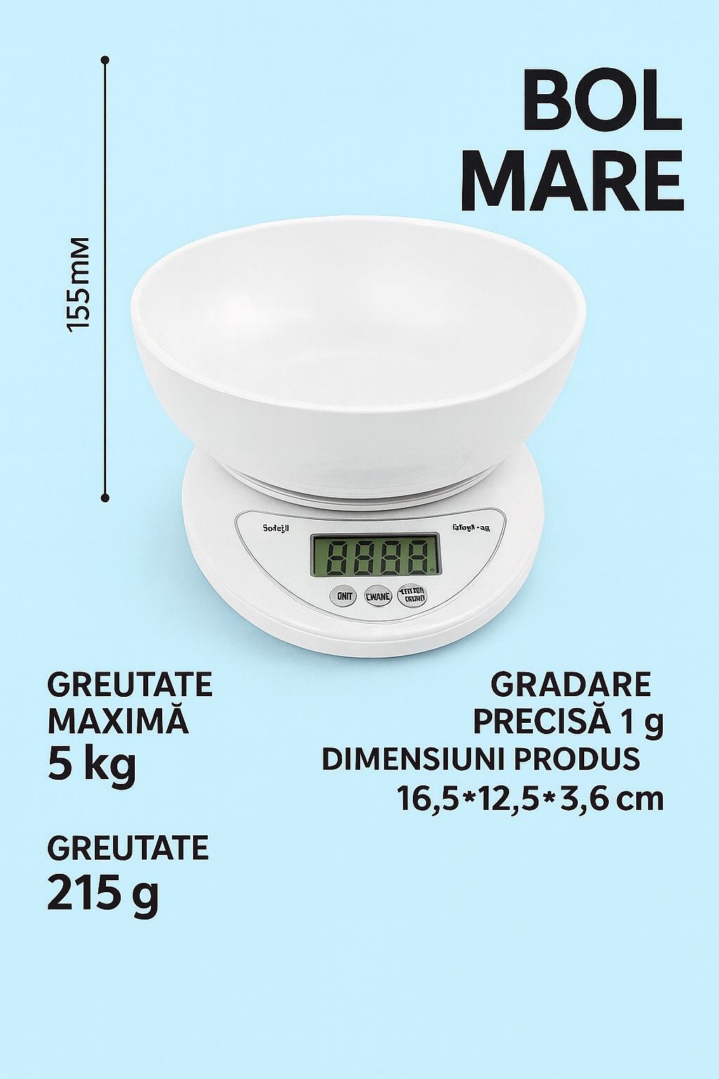 Cântar Bucătărie Electronic cu Bol – Măsurare Precisă pentru Gătit și Cofetărie