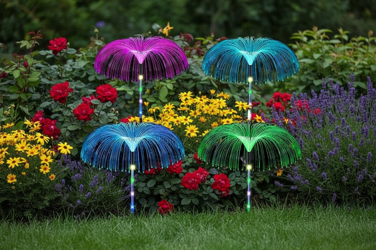 Set 2 Lămpi Solare cu Fibre Optice pentru Grădină – iluminare spectaculoasă, fără consum