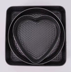 Set 3 Tăvi de Copt Antiaderente cu Inel Detașabil – Rotundă, Dreptunghiulară și Inimă