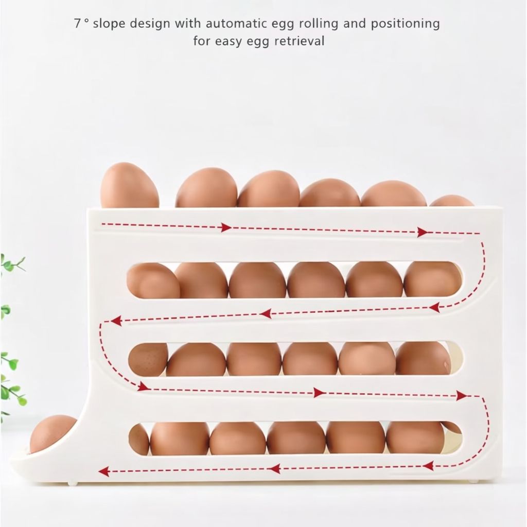 Organizator Ouă Frigider cu Rulare Automată – Suport Economisire Spațiu