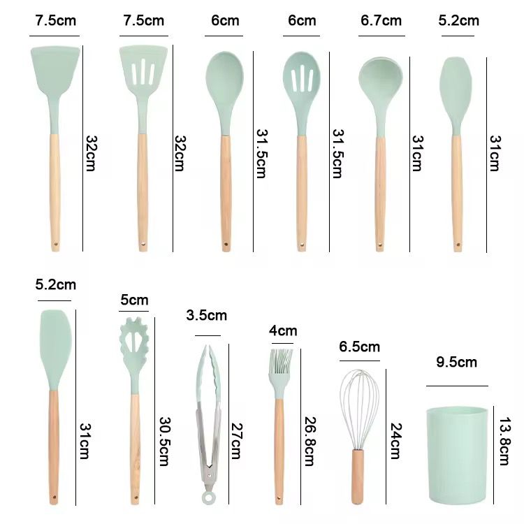 Set ustensile bucătărie 12 piese din silicon cu suport – eleganță și funcționalitate în fiecare zi