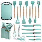 Set ustensile bucătărie 19 piese din silicon cu suport – complet, elegant și practic